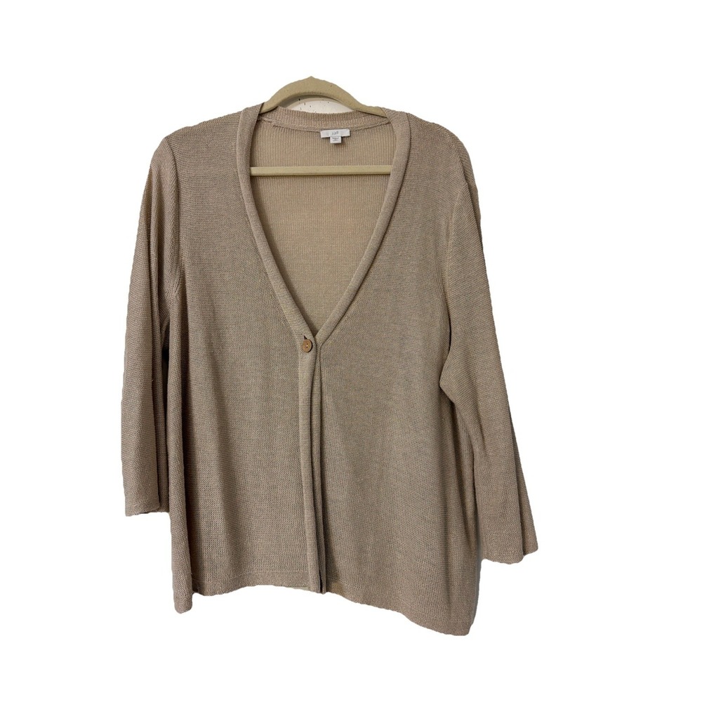 J Jill lagenlook linen Sweaterâ cardigan beige knit Sz XLP Resort Beach Boho